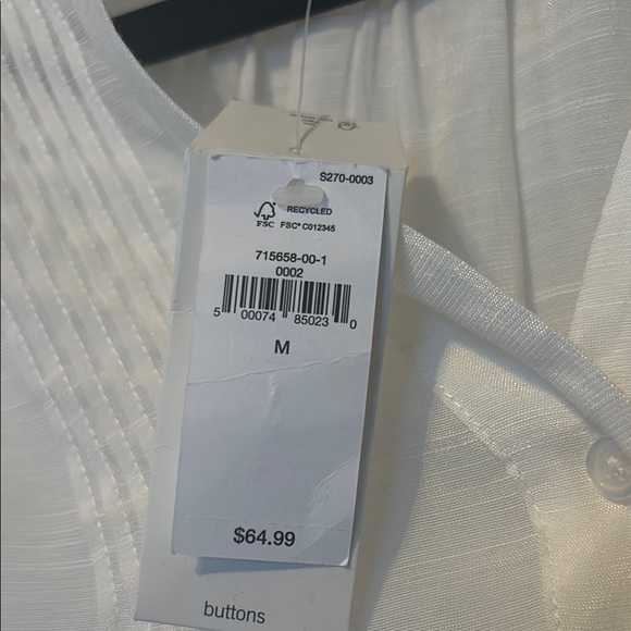 Nwt Banana Republic White Pleated 3/4 Sleeve Blouse nwt - Picture 3 of 6